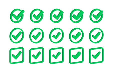 Set Green Check Mark icon. Yes sign, Approved icon. Success Accept, agree on application. Vector stock illustrationのイラスト素材