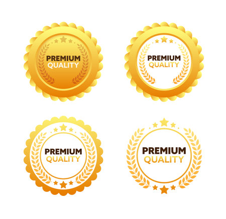 Premium quality Golden Medal. Quality Badges. Vector stock illustrationのイラスト素材