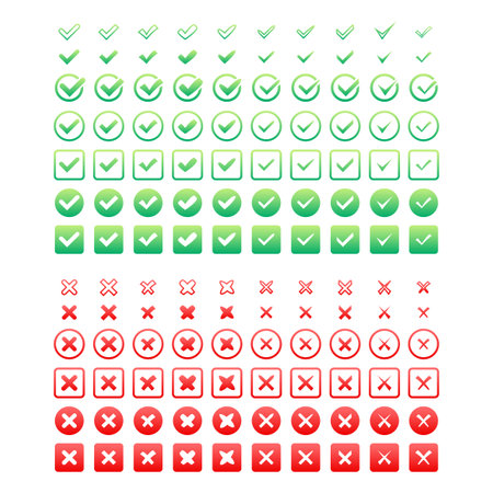 Set Check marks and crosses. Tick and X mark icon. Approved or Rejected, Correct or Wrong. Vector stock illustrationのイラスト素材