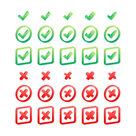 Set Check marks and crosses. Tick and X mark icon. Approved or Rejected, Correct or Wrong. Vector stock illustrationのイラスト素材