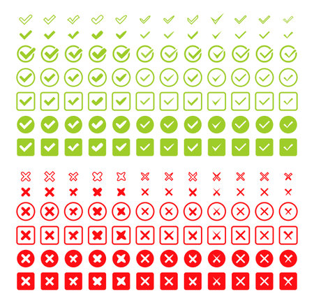 Set Check marks and crosses. Tick and X mark icon. Approved or Rejected, Correct or Wrong. Vector stock illustrationのイラスト素材