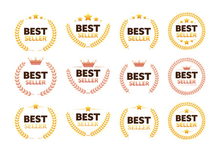Gold medal for best seller. Retail badge. Best seller tag. Vector stock illustrationのイラスト素材