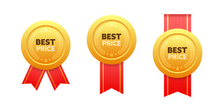 Gold medal for Best price. Retail badge. Best price tag. Vector stock illustrationのイラスト素材
