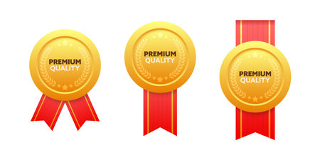 Premium quality Golden Medal. Quality Badges. Vector stock illustrationのイラスト素材