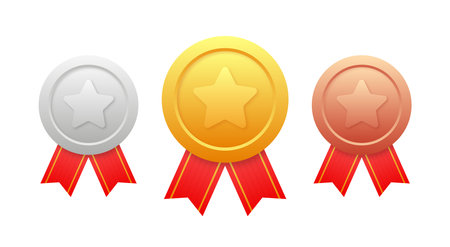 Winner medal. Award sign. Achievement badge. Golden stamp. Best choice badge. Vector stock illustrationのイラスト素材
