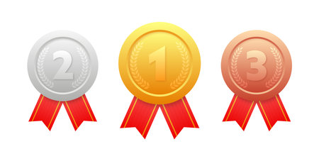 Winner medal. Award sign. Achievement badge. Golden stamp. Best choice badge. Vector stock illustrationのイラスト素材
