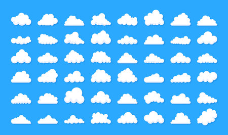 Set of Clouds silhouettes. Abstract white cloudy set. Vector stock illustrationのイラスト素材