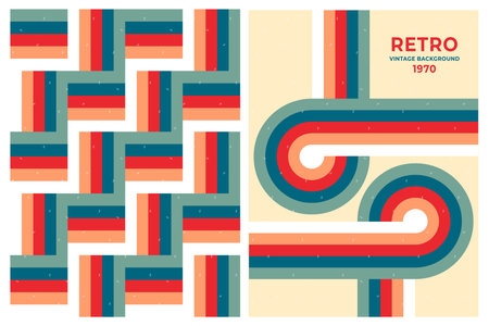 1970s style retro vintage background with geometric shapes - a classic vector design reminiscent of old-school wallpapers and postersのイラスト素材