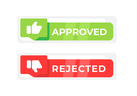 Approved and Rejected stamps in a flat design style, ideal for web approvals or rejections, quality control web elements, and digital decision-making graphicsのイラスト素材