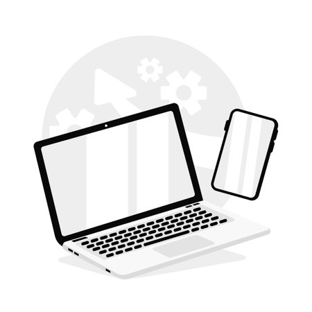 laptop and smartphone, ideal for depicting digital technology, online communication, and modern work environmentsのイラスト素材