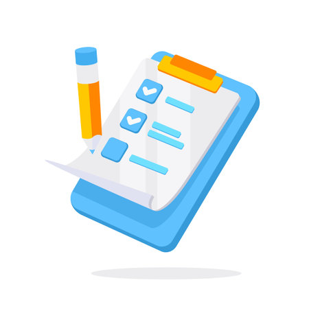 Clipboard with checklist and pencil, concept for survey, questionnaire, or inspection formのイラスト素材