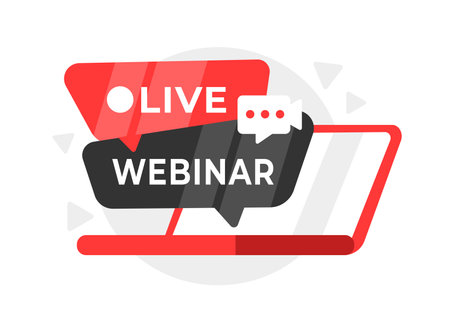 Striking vector illustration of a Live Webinar concept with speech bubbles, perfect for online educational events and interactive e-learning sessionsのイラスト素材