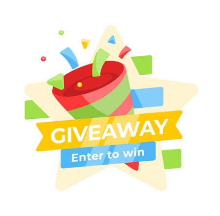 Festive vector illustration of a giveaway promotion with vibrant colors and a dynamic design, perfect for marketing campaigns and contest announcementsのイラスト素材