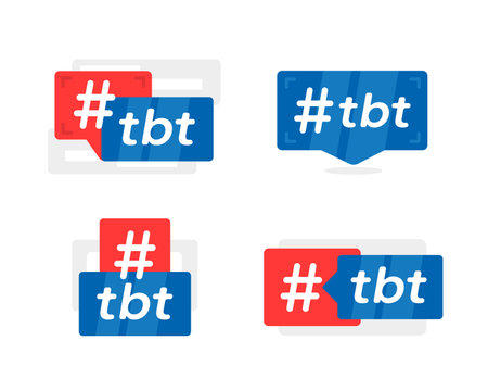 Set of vector icons featuring the tbt hashtag, representing the popular Throwback Thursday trend on social media platforms, suitable for digital content and nostalgic postsのイラスト素材