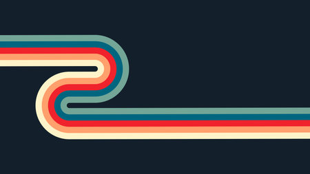 Retro 1970s Abstract Vector Background, Colorful Geometric Shapes and Lines, Vintage Seventies Pattern Design, Minimalist Artworkのイラスト素材