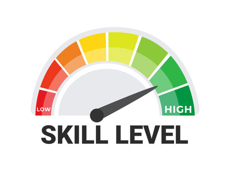 Professional Skill Level Indicator with Low to High Proficiency Gauge Vector Illustrationのイラスト素材