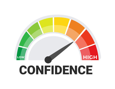 Confidence Level Indicator Gauge from Low to High Personal Development Vector Conceptのイラスト素材