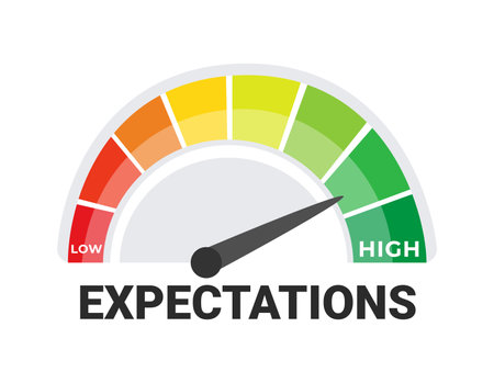 Expectations Meter Graphic Showing Spectrum from Low to High Project Management and Goal Setting Conceptのイラスト素材