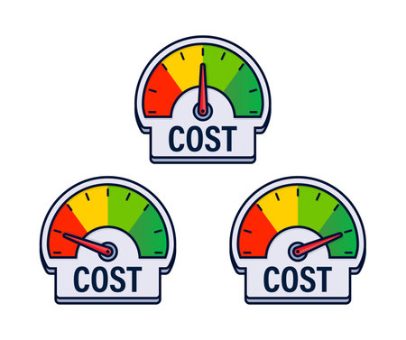 Expense Management Gauges Vector Illustration with Cost Efficiency and Financial Planning Indicatorsのイラスト素材