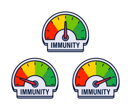 Triad of Immune System Strength Meters Vector Illustration with Vibrant Health Indicator Zonesのイラスト素材