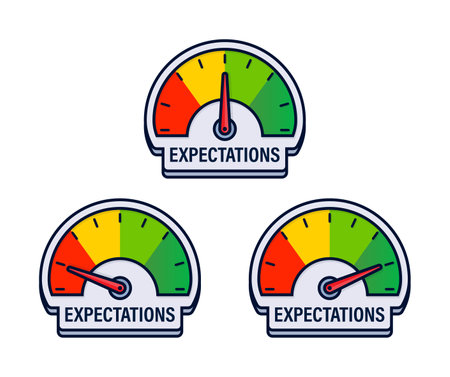 Set of Customer Expectations Meters Vector Illustration with Satisfaction Level Indicatorsのイラスト素材