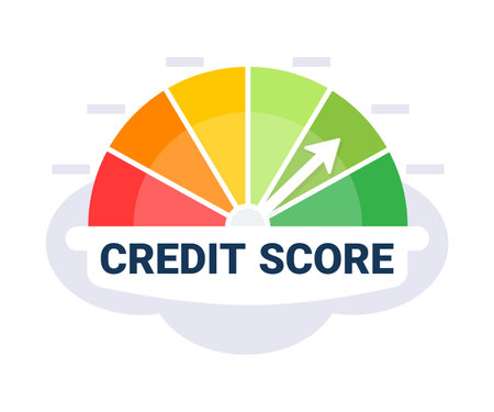 Vibrant gauge showing credit score status with arrow pointing towards green for good credit on a white backgroundのイラスト素材