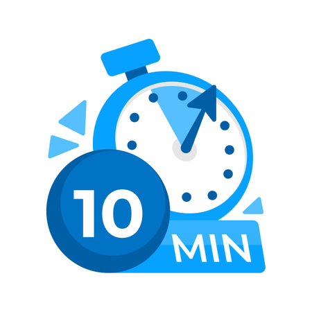 10 minutes timer. Stopwatch icon 10 min. Clock and watch limited cooking time. Vector illustration.のイラスト素材