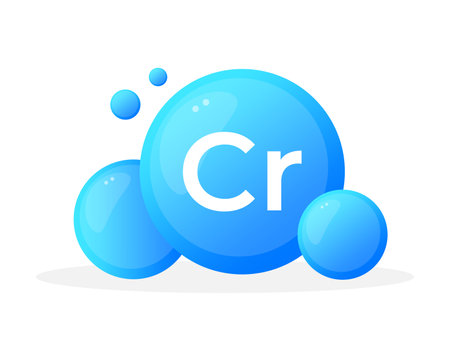 Chromium Cr essential mineral graphic with cool blue bubbles for health and nutritionのイラスト素材