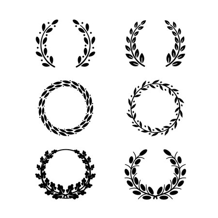 Laurel wreath set. Award, success and champion sign. Circular laurel foliate. Vector stock illustration.のイラスト素材