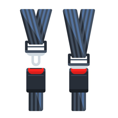 Safety seat belt, open and closed seatbelt. Road strap, Lifesaver. Vector illustrationのイラスト素材