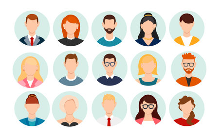Set of different people avatars. User avatar in circle. Vector illustrationのイラスト素材