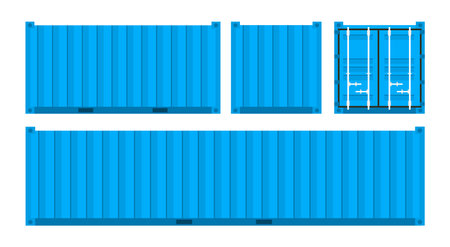 Set Blue cargo containers. Freight Shipping, delivery and transportation. Vector illustrationのイラスト素材