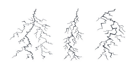 Lightning silhouettes set. Lightning strike bolt silhouettes. Vector illustrationのイラスト素材