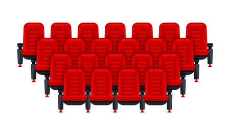 Red movie theater seats for comfortable watching film. Cinema chair. Vector illustrationのイラスト素材