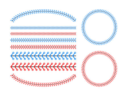 Red and blue stitch or stitching of the baseball Isolated on white background. Vector illustrationのイラスト素材