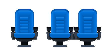 Blue movie theater seats for comfortable watching film. Cinema chair. Vector illustrationのイラスト素材