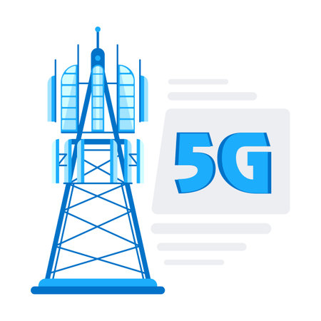 5G network technology. Communication tower wireless. Base station, mobileのイラスト素材