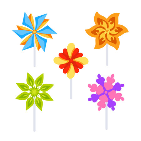 Windmill toy. Origami fan set. Paper pinwheel toys.のイラスト素材
