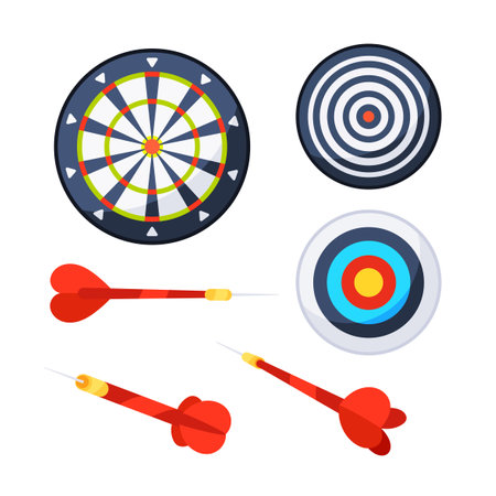 Darts equipment collection. Dart throwing boards with arrows.のイラスト素材