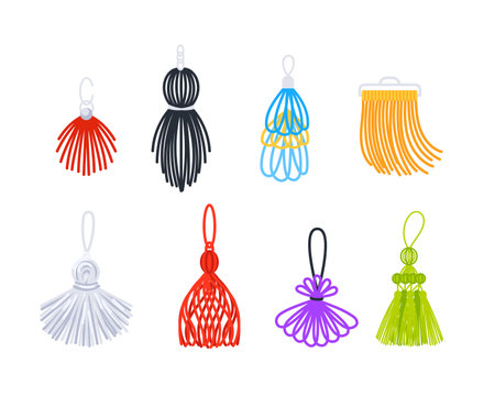 Tassels fringe accessories collection. Leather tassels. Fringe or handbag accessory, graduate hat.のイラスト素材