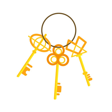 Three golden keys hanging on ring on white backgroundのイラスト素材