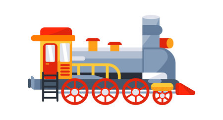 Colorful toy train waiting at the station ready to depart for a journeyのイラスト素材