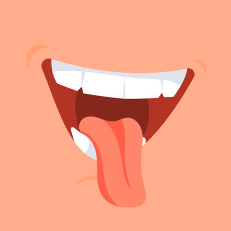 Cartoon open mouth showing tongue and teeth, making a funny faceのイラスト素材