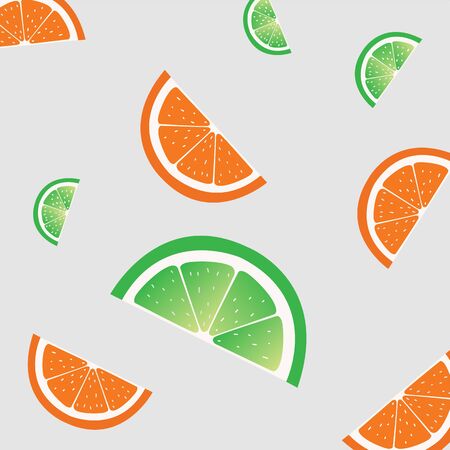 Fruit slices pattern. Vector illustration. Grey backgroundのイラスト素材