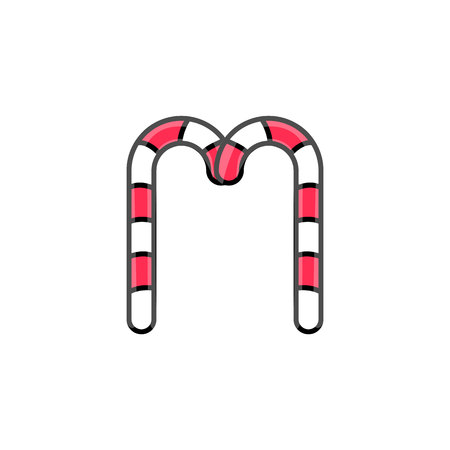 Red and white striped candy cane letter M.のイラスト素材