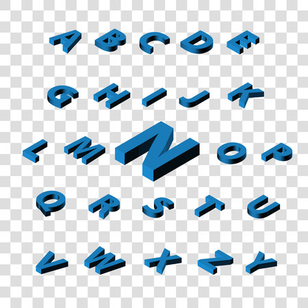 Blue with black Isometric 3d font, three-dimensional alphabet letters. Flat vector illustrationのイラスト素材