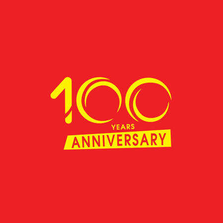 Vector isolated anniversary date  template for business company birthday icon design element. One hundred abstract sign. Happy jubilee, 100 years. 100th year. Isolated on a red background.のイラスト素材