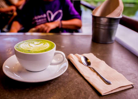 Hot green tea at the cafeの写真素材