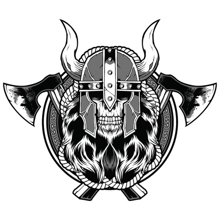 Skull barbarian axe tattoo sticker warriorのイラスト素材