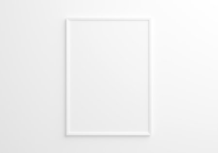 white vertical frame mockup on white wall. 3d rendering.の写真素材